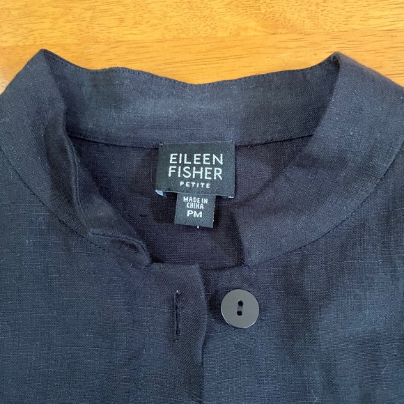 Eileen Fisher Linen Black Jacket Boxy Fit Cropped Length Front Pockets, Size Mp - Picture 8 of 16